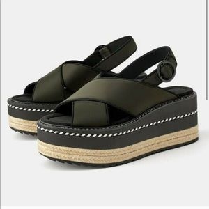 Zara Trafaluc Green Platform Sandals